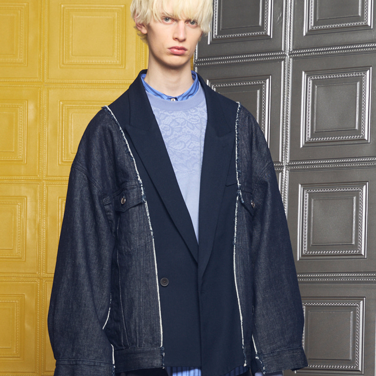 Denim Docking Prime-Over Peaked Lapel Jacket