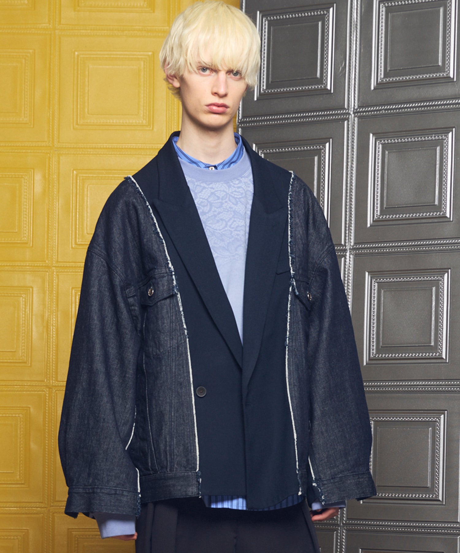 4种颜色Chambray可洗羊毛峰峰双胸夹克