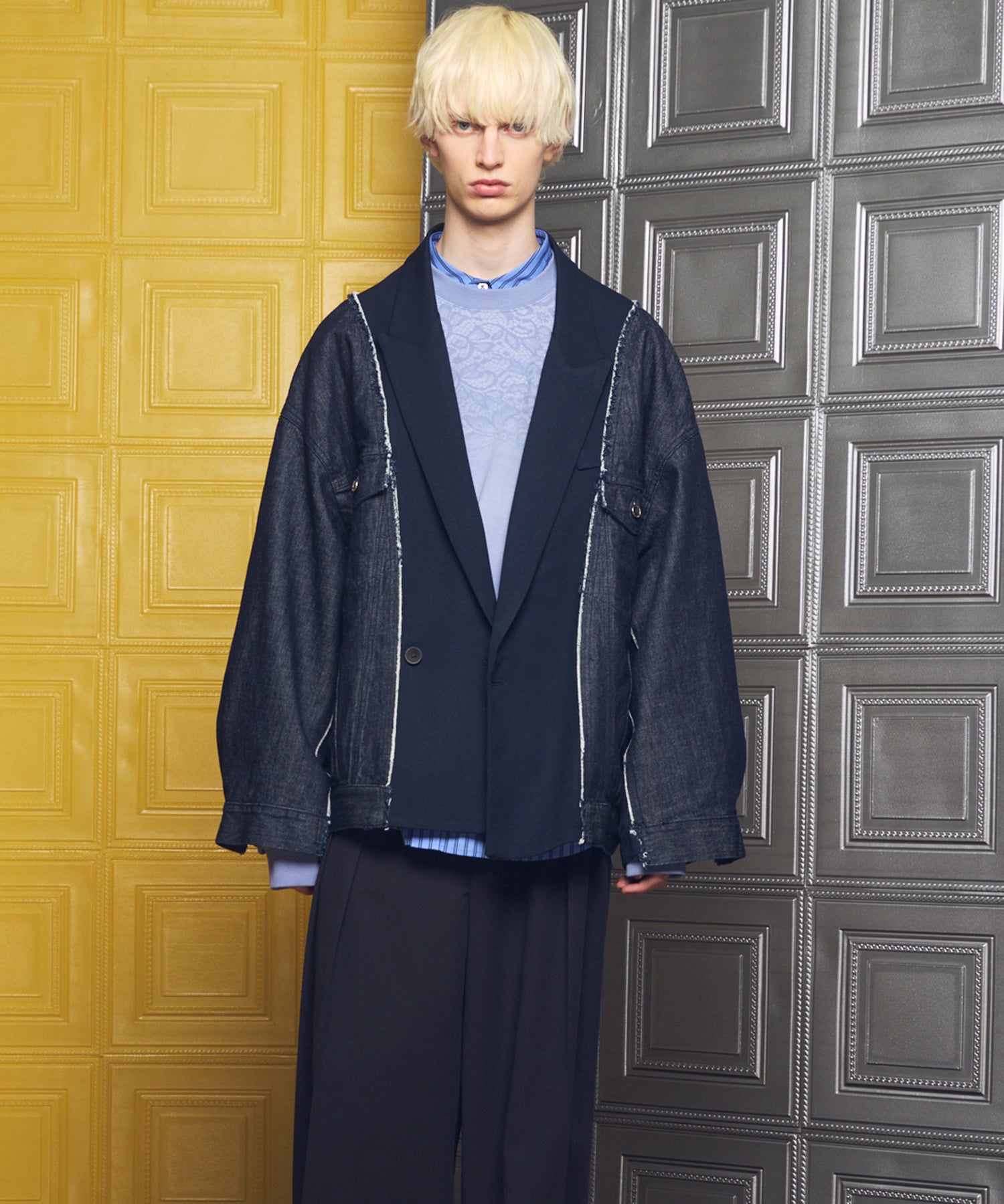 4种颜色Chambray可洗羊毛峰峰双胸夹克