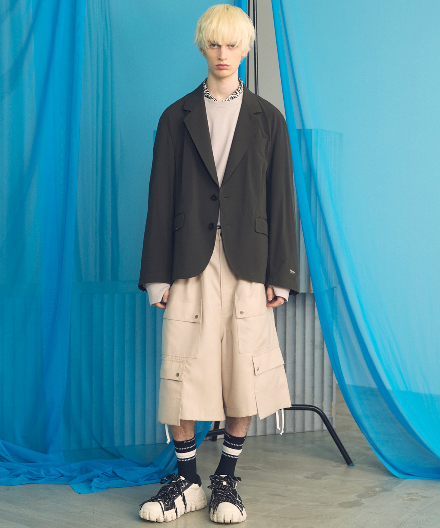 4 Colors Chambray Washable Wool Peaked Lapel Double Breasted Jacket