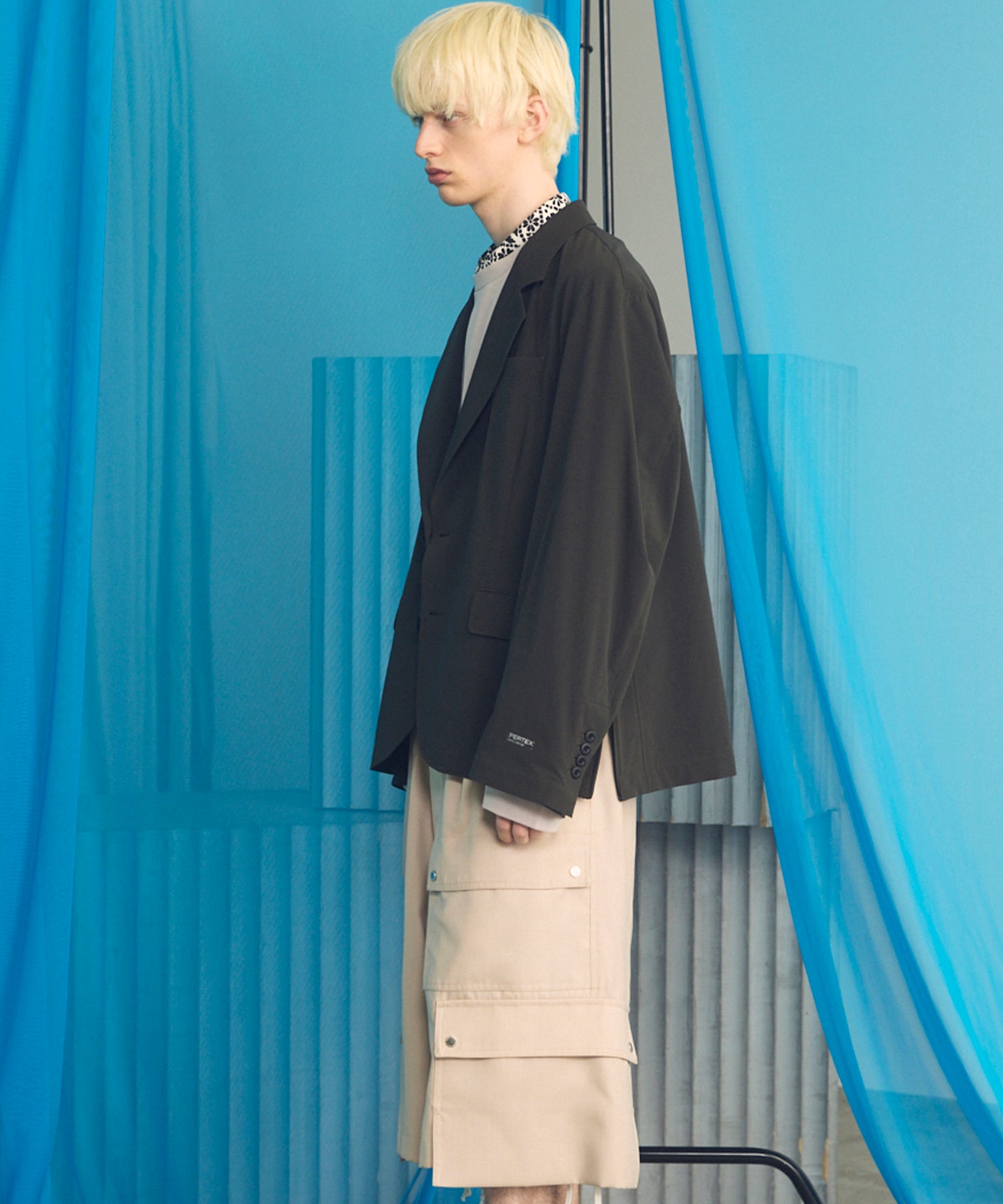 4 Colors Chambray Washable Wool Peaked Lapel Double Breasted Jacket