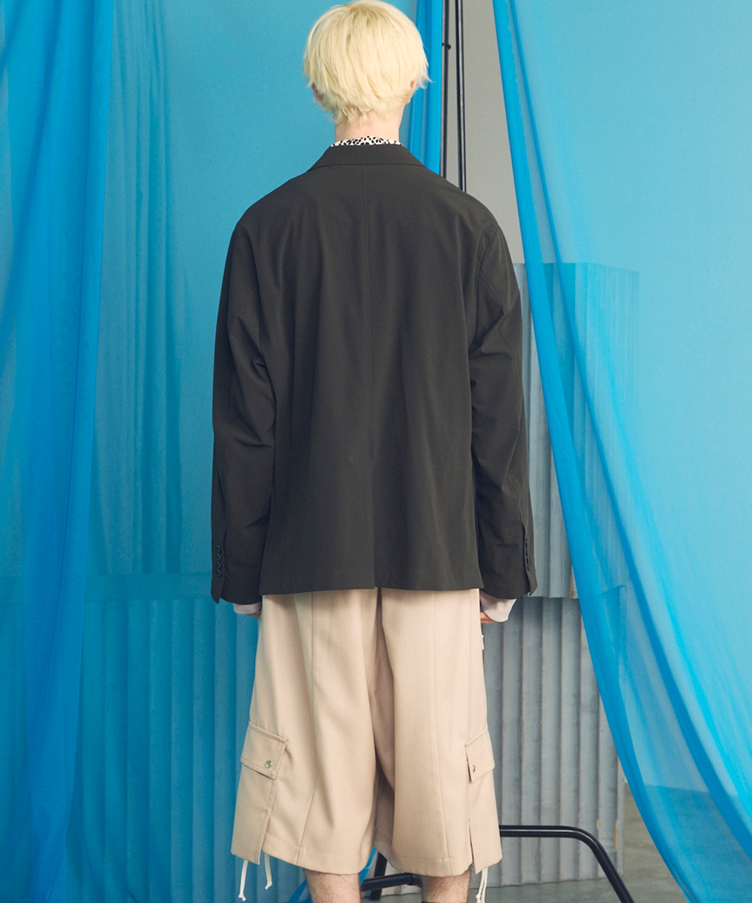 4 Colors Chambray Washable Wool Peaked Lapel Double Breasted Jacket