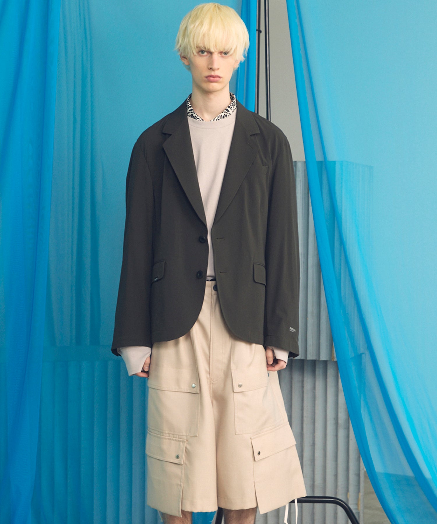 4 Colors Chambray Washable Wool Peaked Lapel Double Breasted Jacket