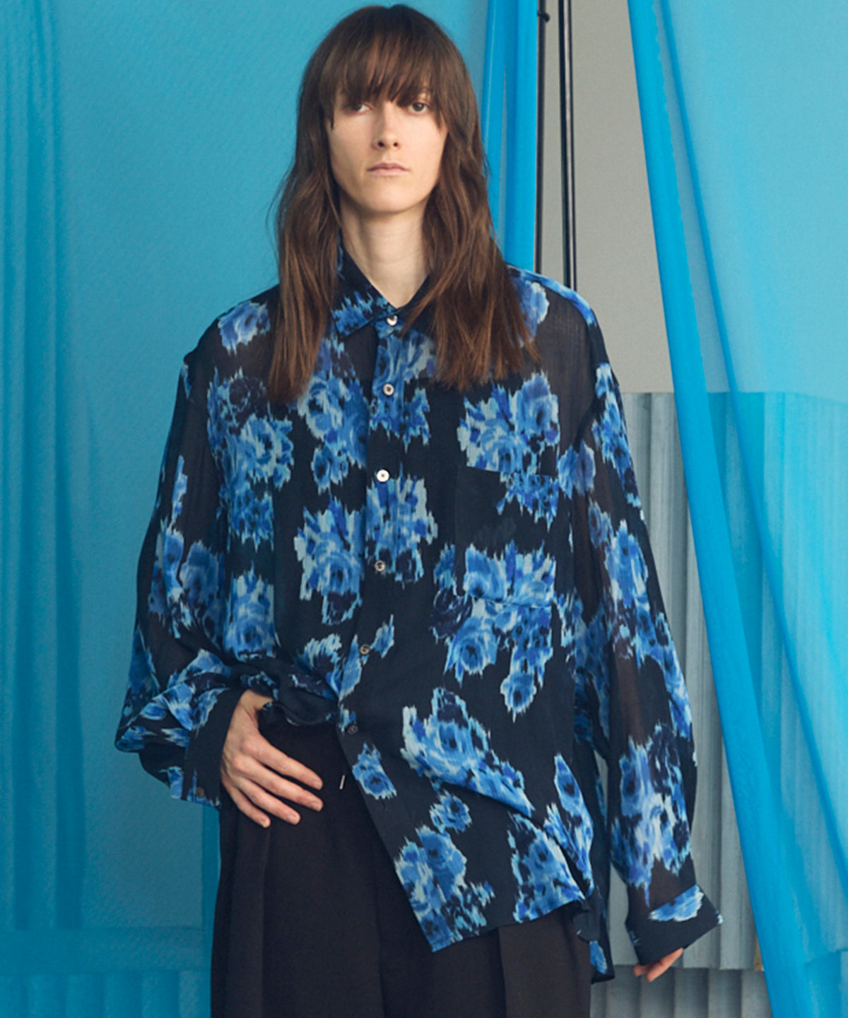 [이탈리아 데드 스톡 패브릭] 프라임 오버 레귤러 칼라 헤비 웨이트 플란넬 셔츠 블루종