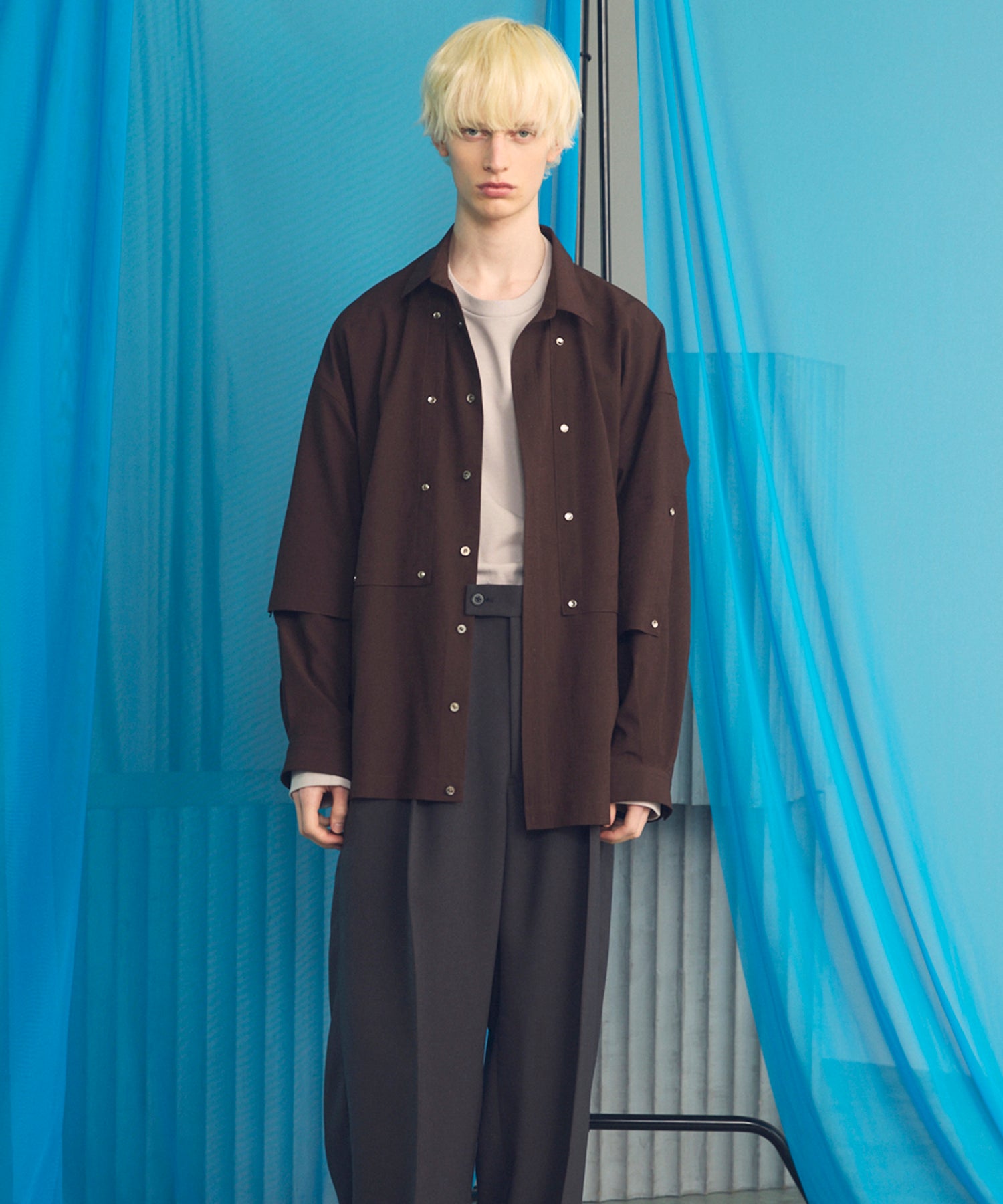 4 Colors Chambray Washable Wool Peaked Lapel Double Breasted Jacket