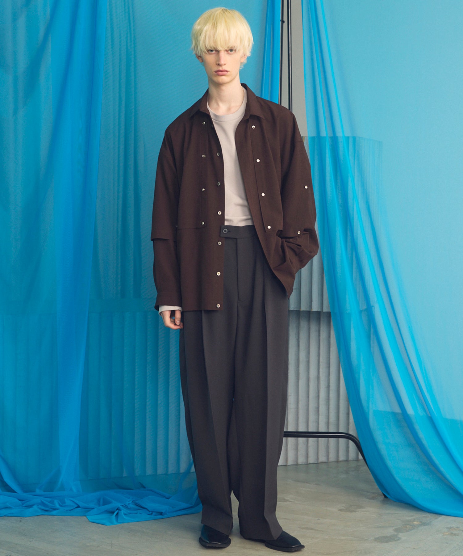 【26SS PRE-ORDER】Wooly Mesh One-tuck Prime-Wide Tapered Slacks