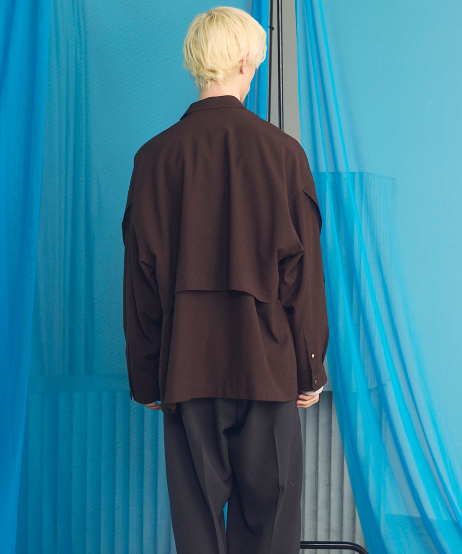 4 Colors Chambray Washable Wool Peaked Lapel Double Breasted Jacket