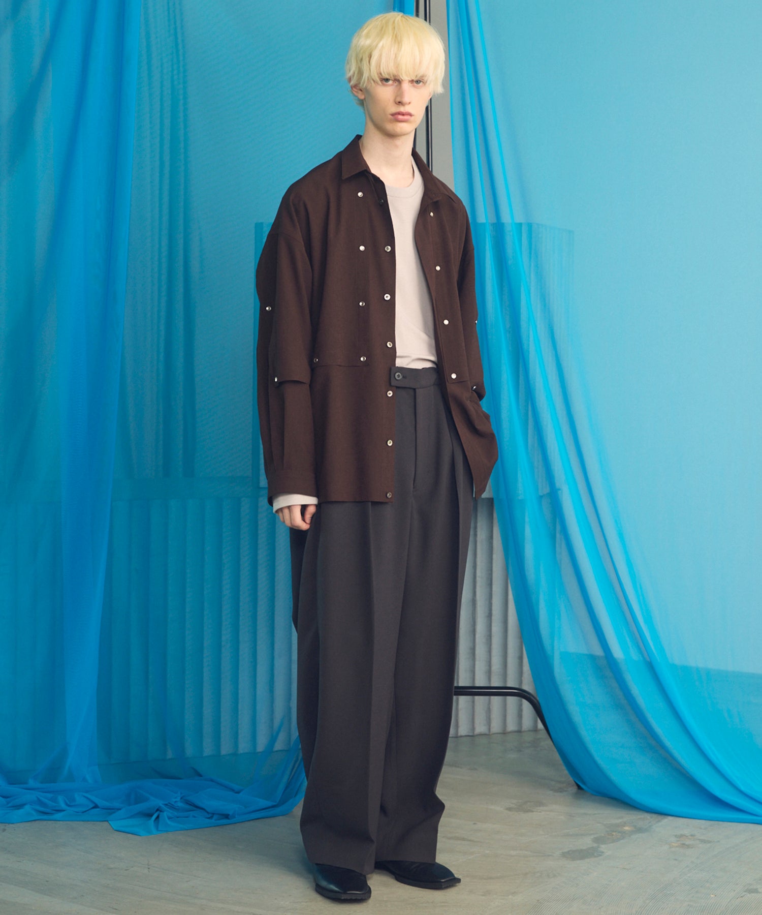 4 Colors Chambray Washable Wool Peaked Lapel Double Breasted Jacket