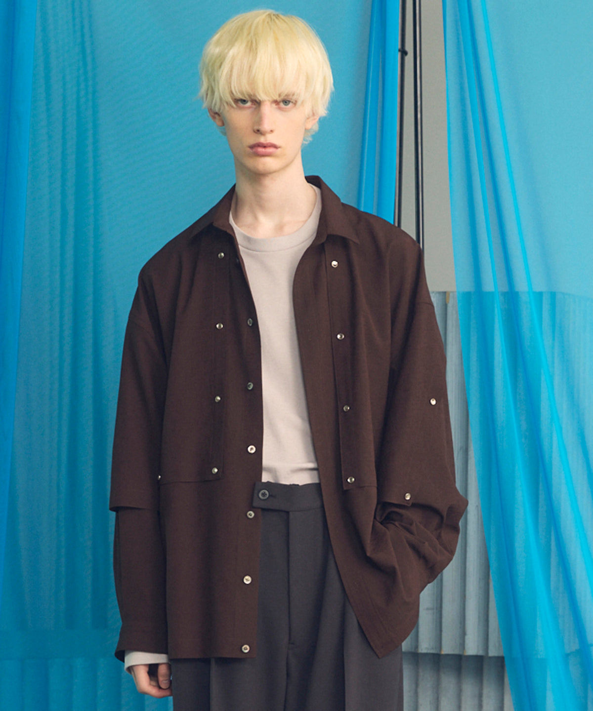 4 색 샹 브레이 세탁 가능한 양모 피크 라펠 더블 가슴 재킷