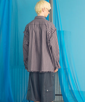 Italian Dead Stock Fabric Prime-Over Regular Collar Heavy-Weight Flannel Shirt Blouson