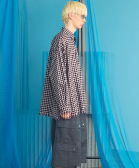 Italian Dead Stock Fabric Prime-Over Regular Collar Heavy-Weight Flannel Shirt Blouson