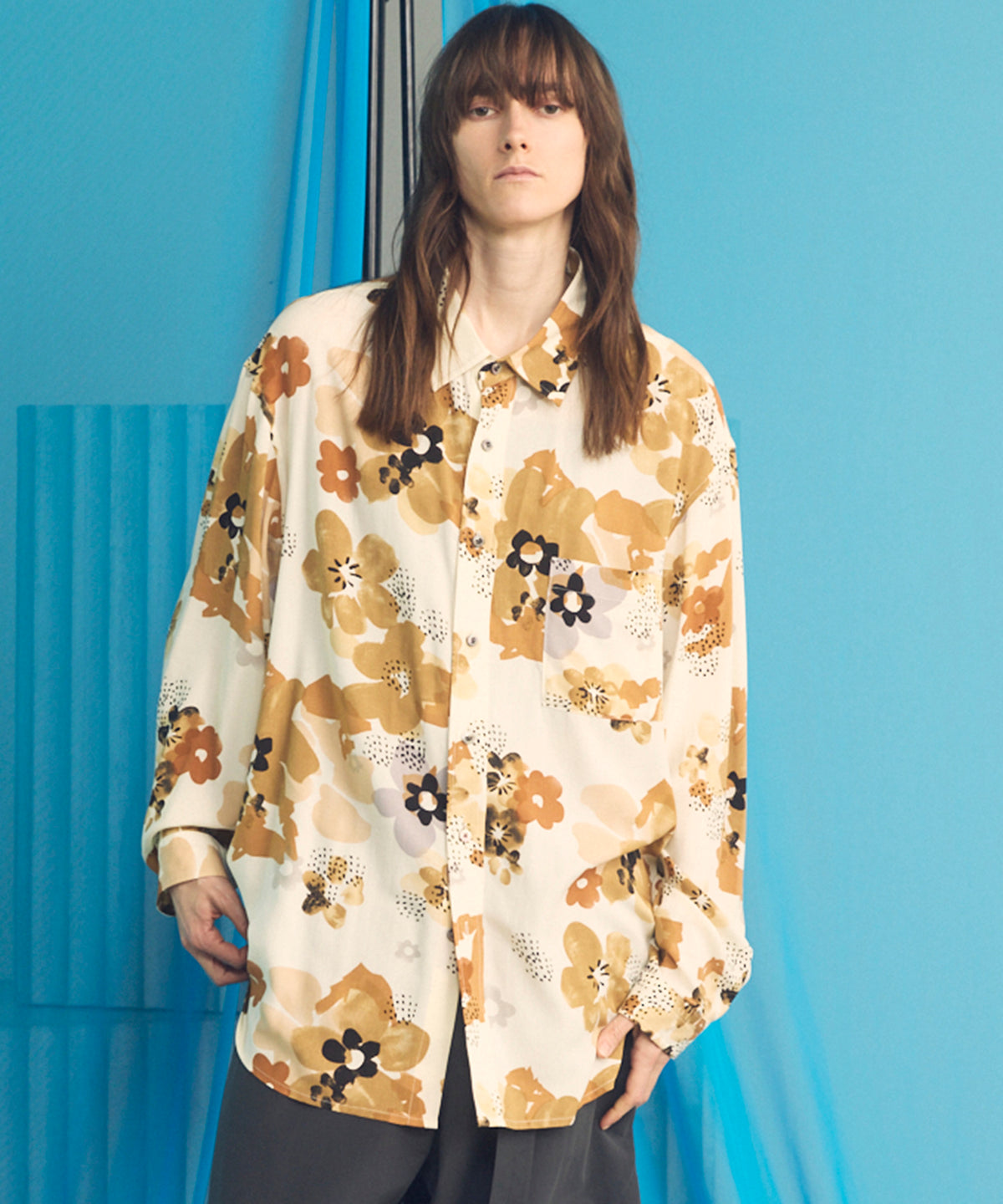 [이탈리아 데드 스톡 패브릭] 프라임 오버 레귤러 칼라 헤비 웨이트 플란넬 셔츠 블루종