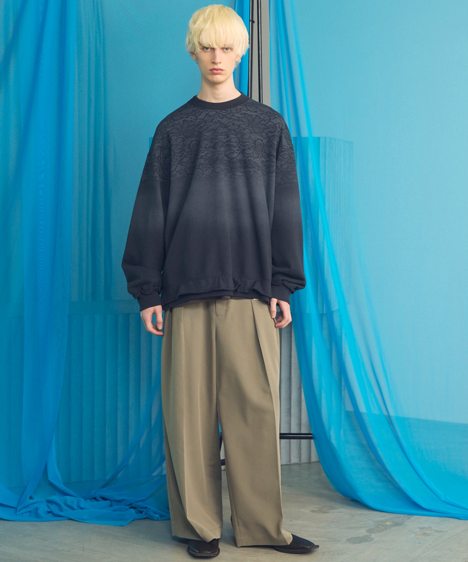【26SS PRE-ORDER】Crispy Cross Calze Two-tuck Prime-Wide Slacks
