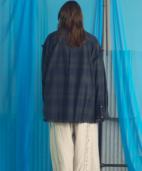 Italian Dead Stock Fabric Prime-Over Regular Collar Heavy-Weight Flannel Shirt Blouson