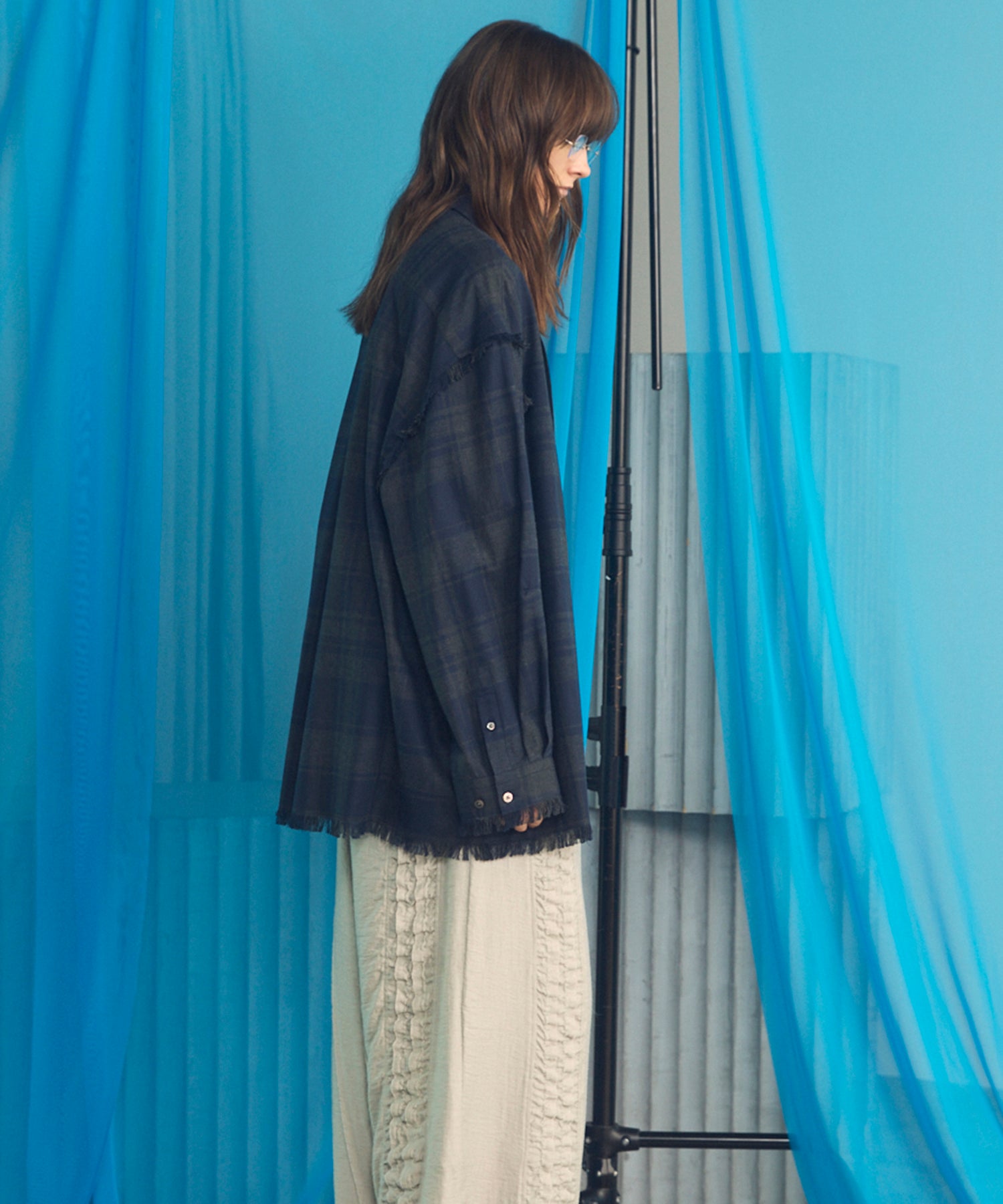 Italian Dead Stock Fabric Prime-Over Regular Collar Heavy-Weight Flannel Shirt Blouson