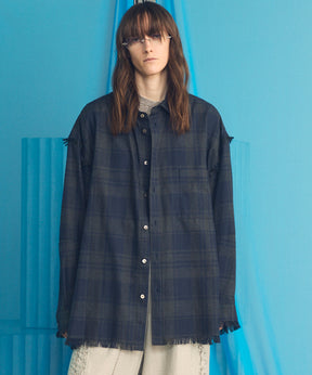 Italian Dead Stock Fabric Prime-Over Regular Collar Heavy-Weight Flannel Shirt Blouson