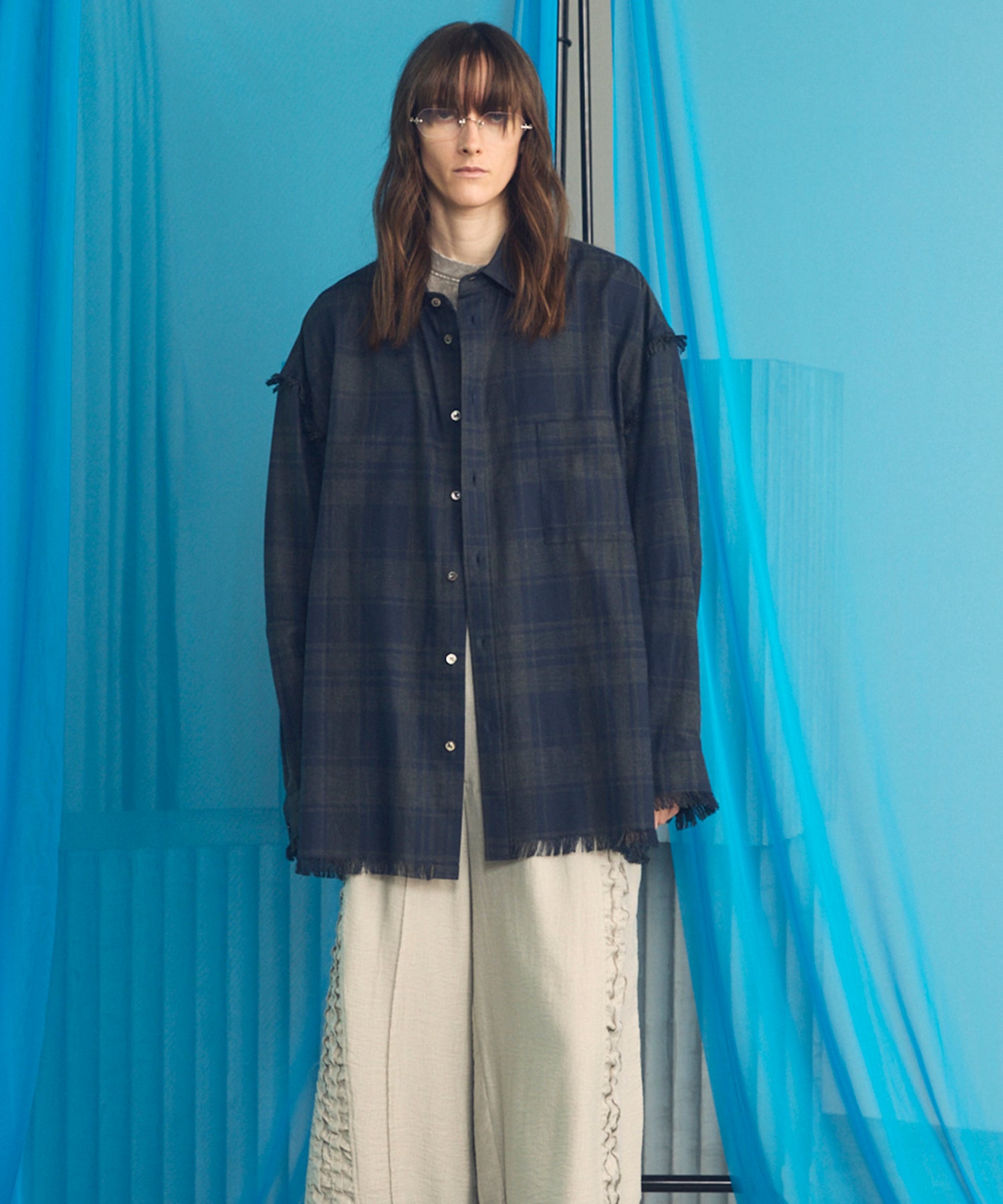 Italian Dead Stock Fabric Prime-Over Regular Collar Heavy-Weight Flannel Shirt Blouson