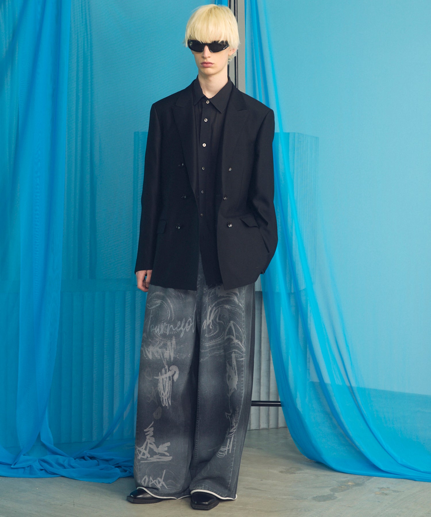 4 Colors Chambray Washable Wool Peaked Lapel Double Breasted Jacket