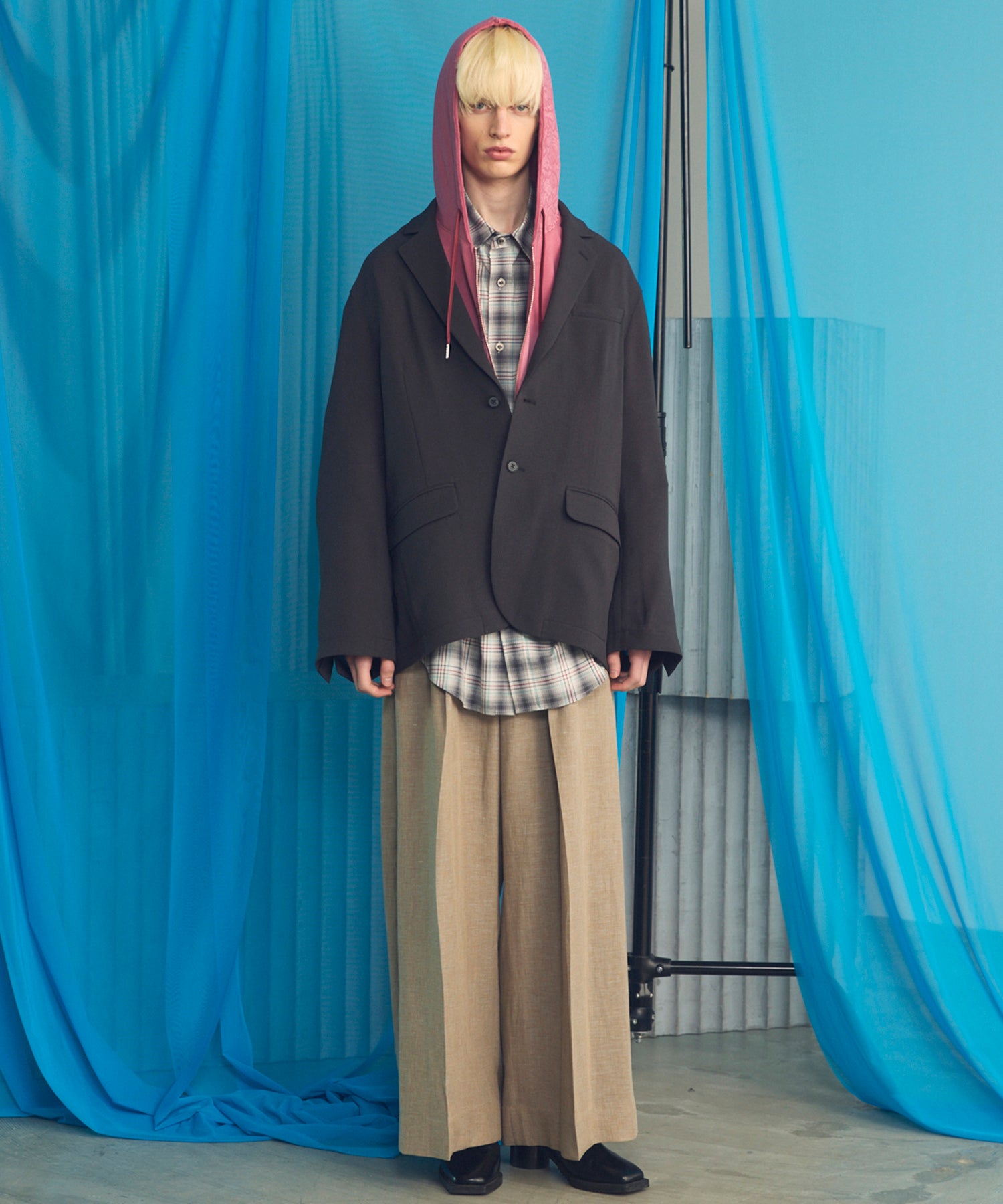 【26SS PRE-ORDER】Mix Linen One-tuck Prime-Wide Baggy Slacks