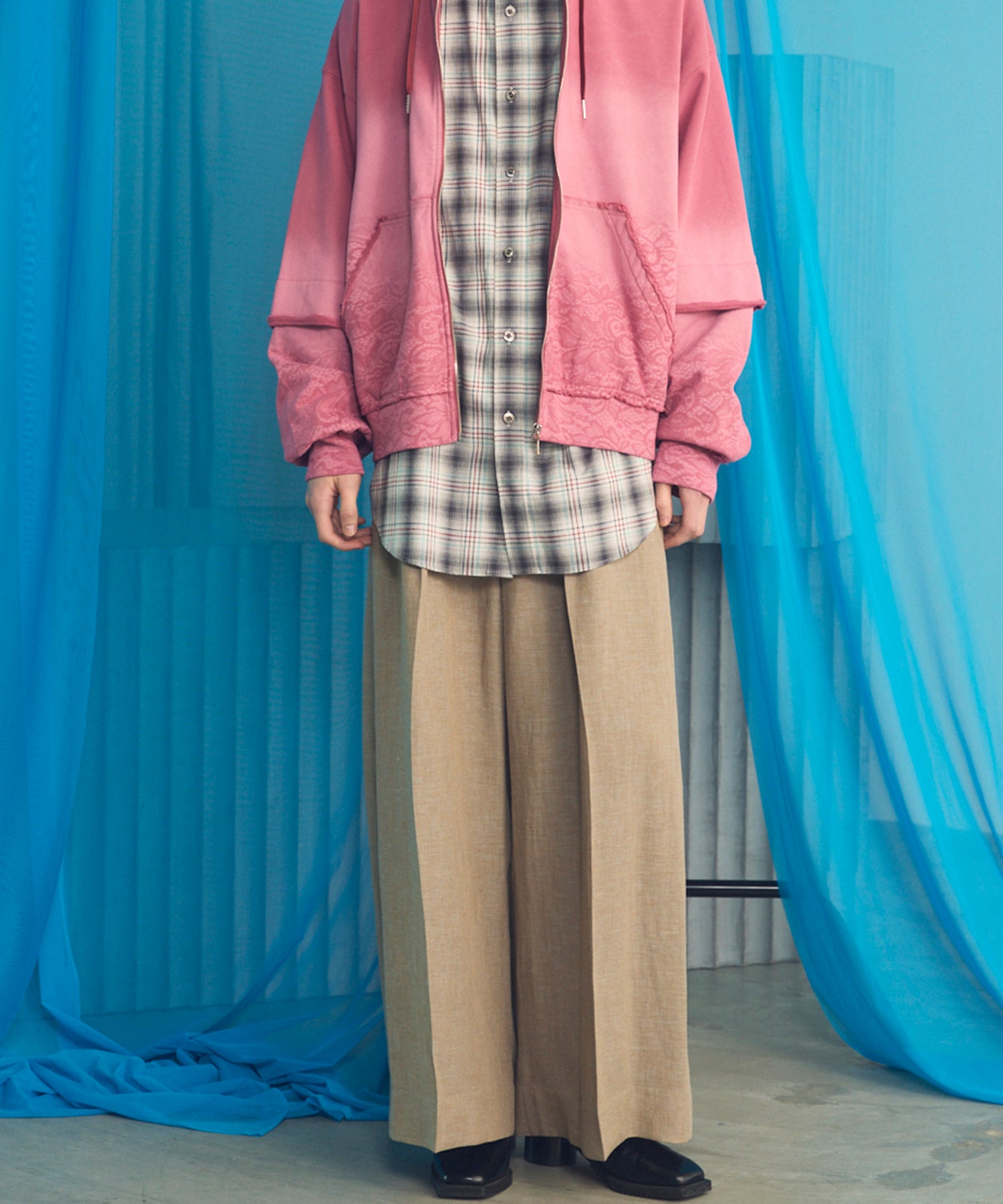 【26SS PRE-ORDER】Mix Linen One-tuck Prime-Wide Baggy Slacks