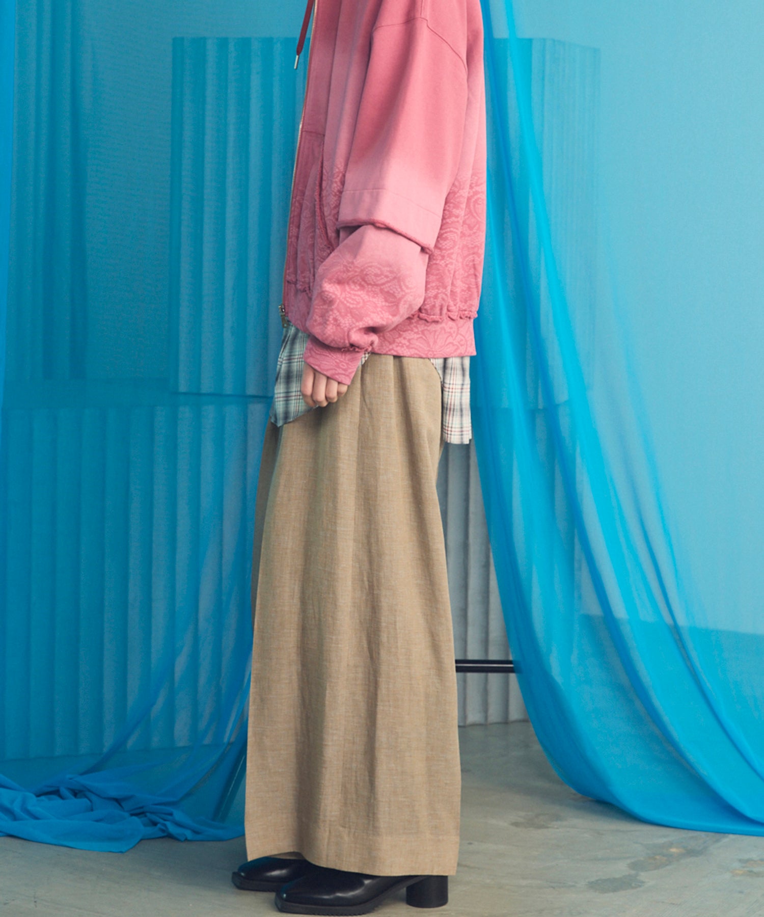 【26SS PRE-ORDER】Mix Linen One-tuck Prime-Wide Baggy Slacks