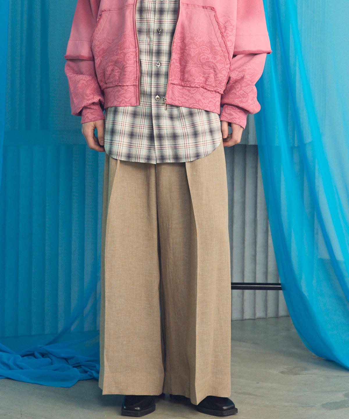 【26SS PRE-ORDER】Mix Linen One-tuck Prime-Wide Baggy Slacks