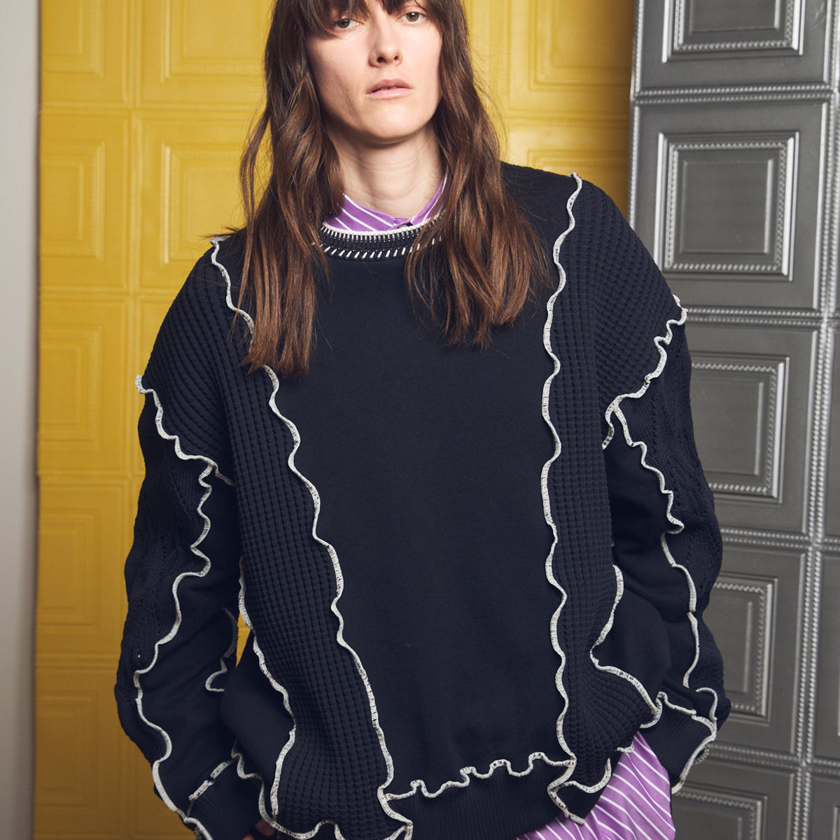 SALE】Knit Docking Prime-Over Lettuce Edge Sweat Pullover