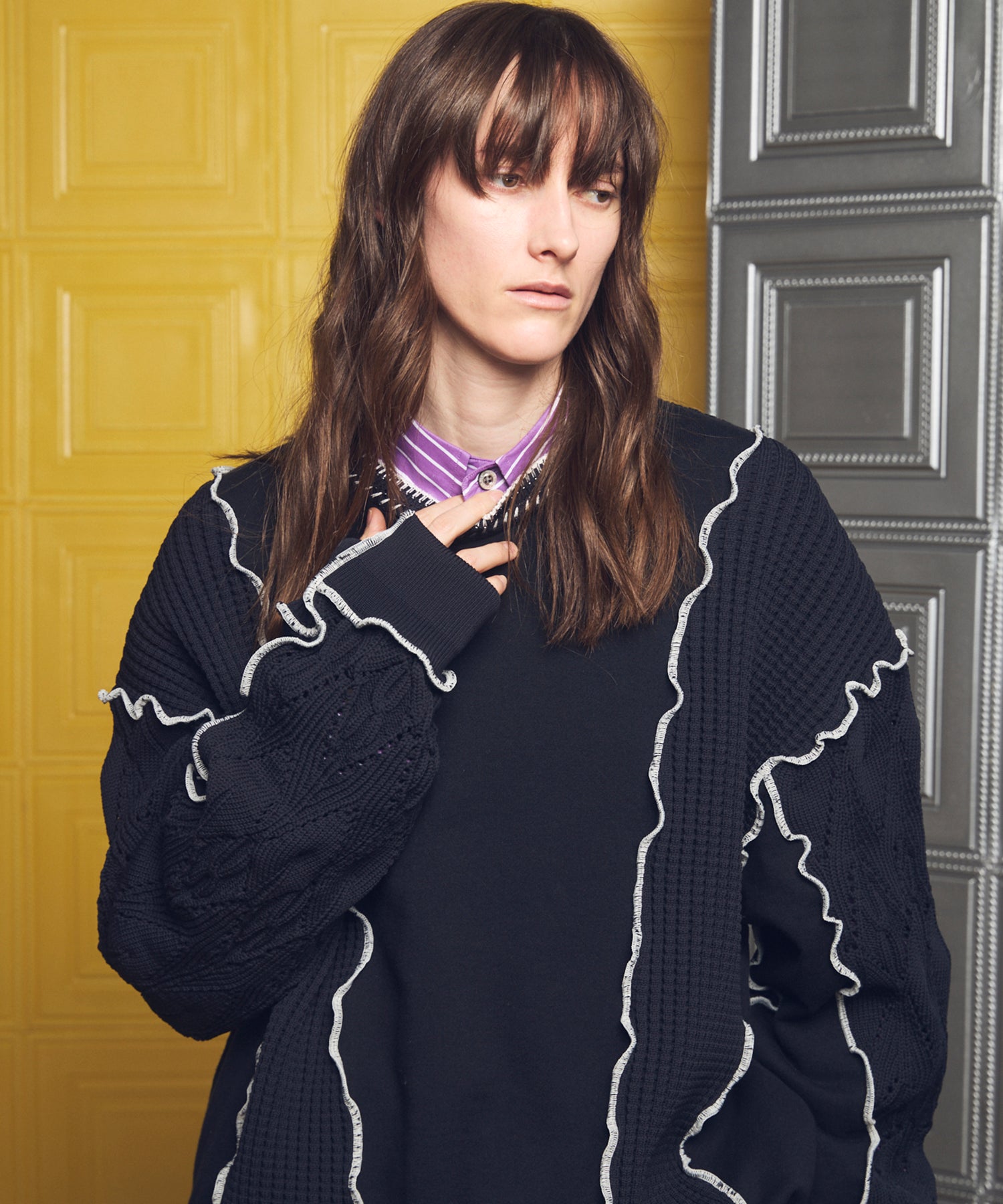 4 Colors Chambray Washable Wool Peaked Lapel Double Breasted Jacket