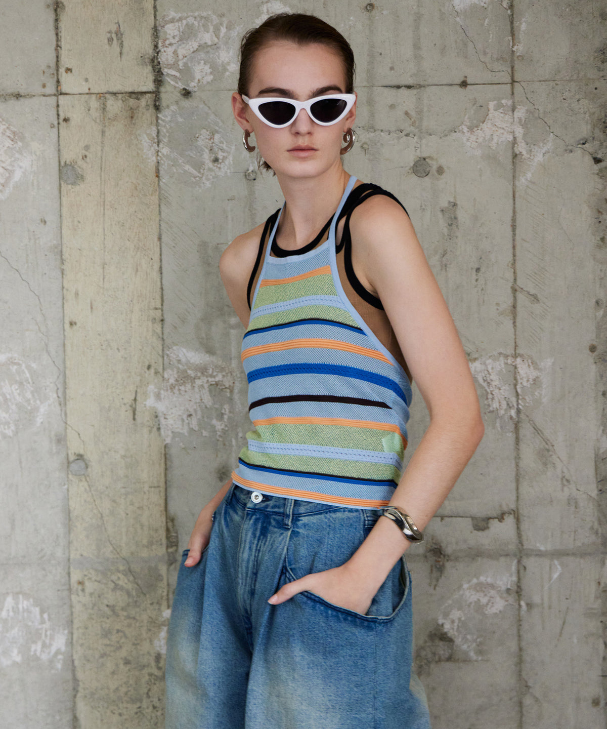 Border American Sleeve Knit Tank