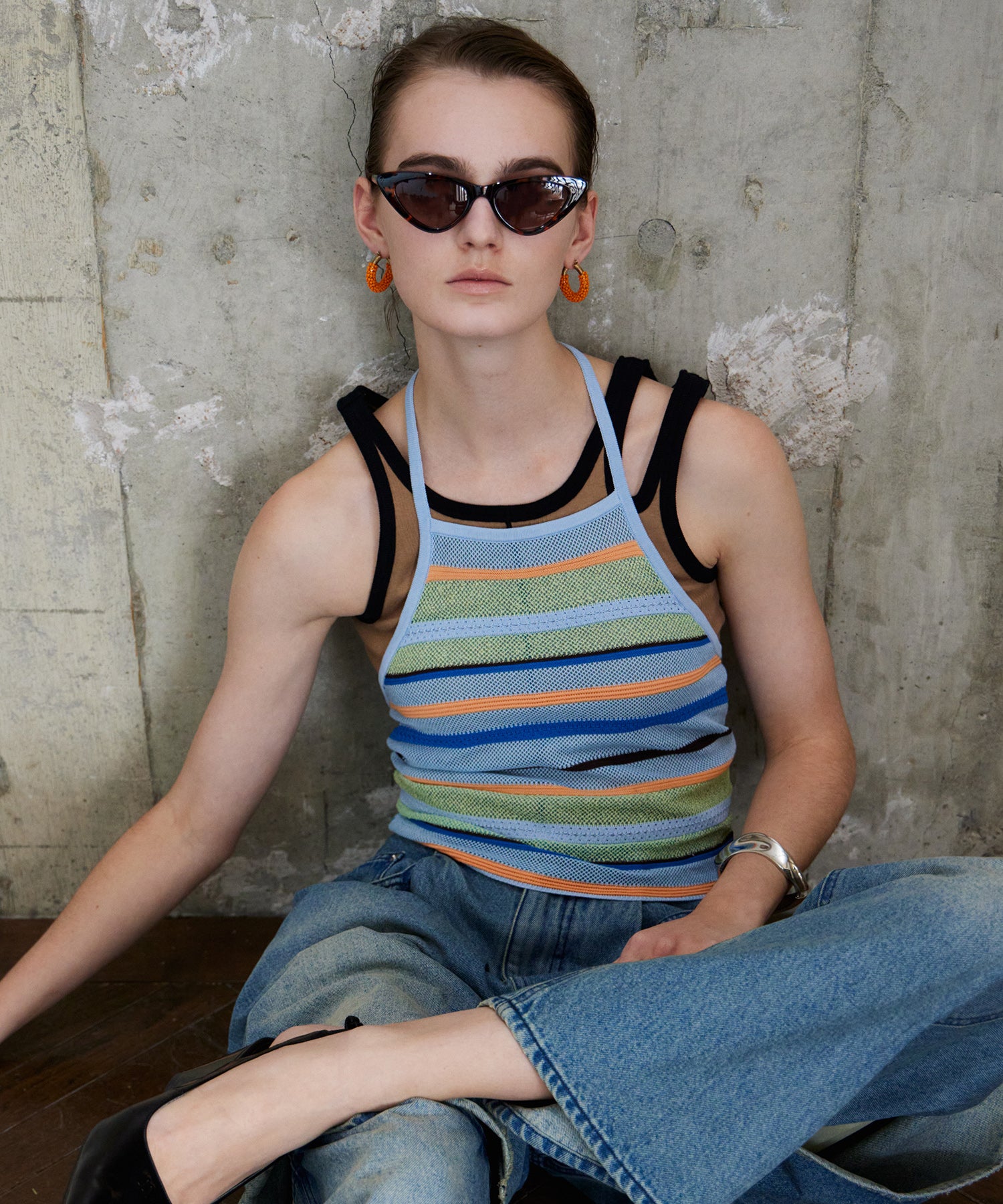 Border American Sleeve Knit Tank