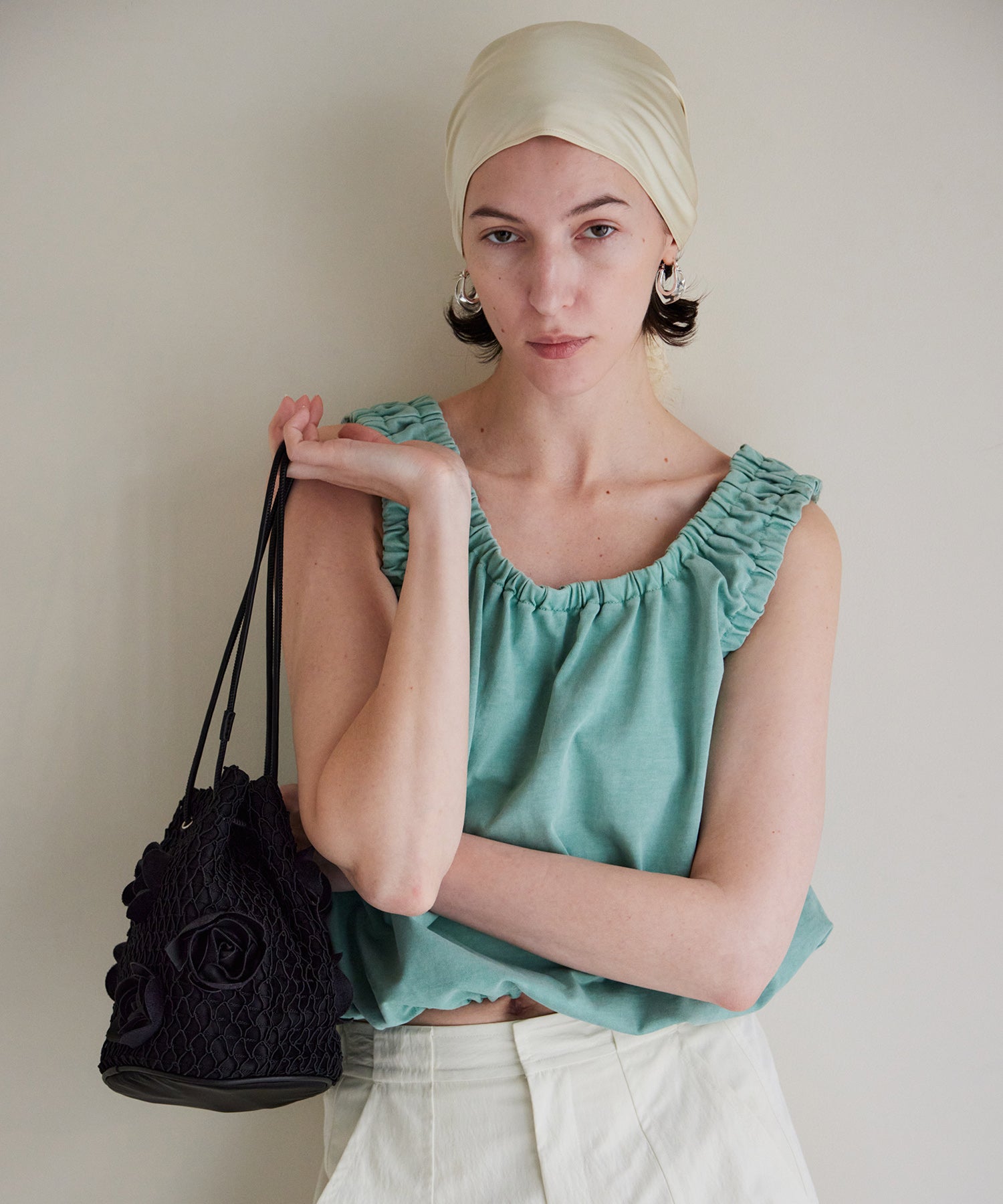 Rose Motif Drawstring Bag