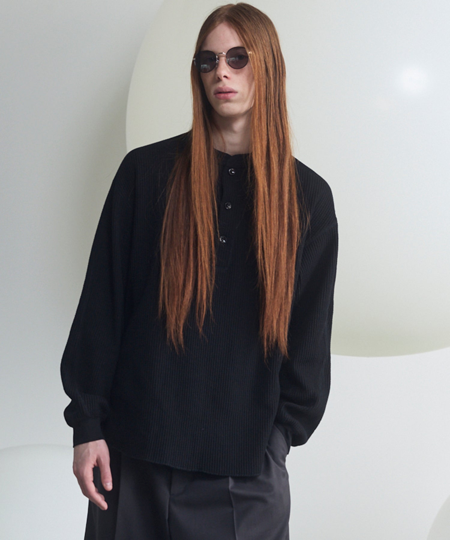 トップス vallad henry neck long sleeve Tops Sweatshirt Henry Collar | Men's Long Sleeve T-shirt - Amekaji
