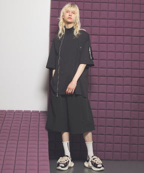 【26SS PRE-ORDER】Asymmetrical Front Zip High Neck Prime-Over High Neck Short Sleeve T-Shirt