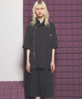【26SS PRE-ORDER】Asymmetrical Front Zip High Neck Prime-Over High Neck Short Sleeve T-Shirt