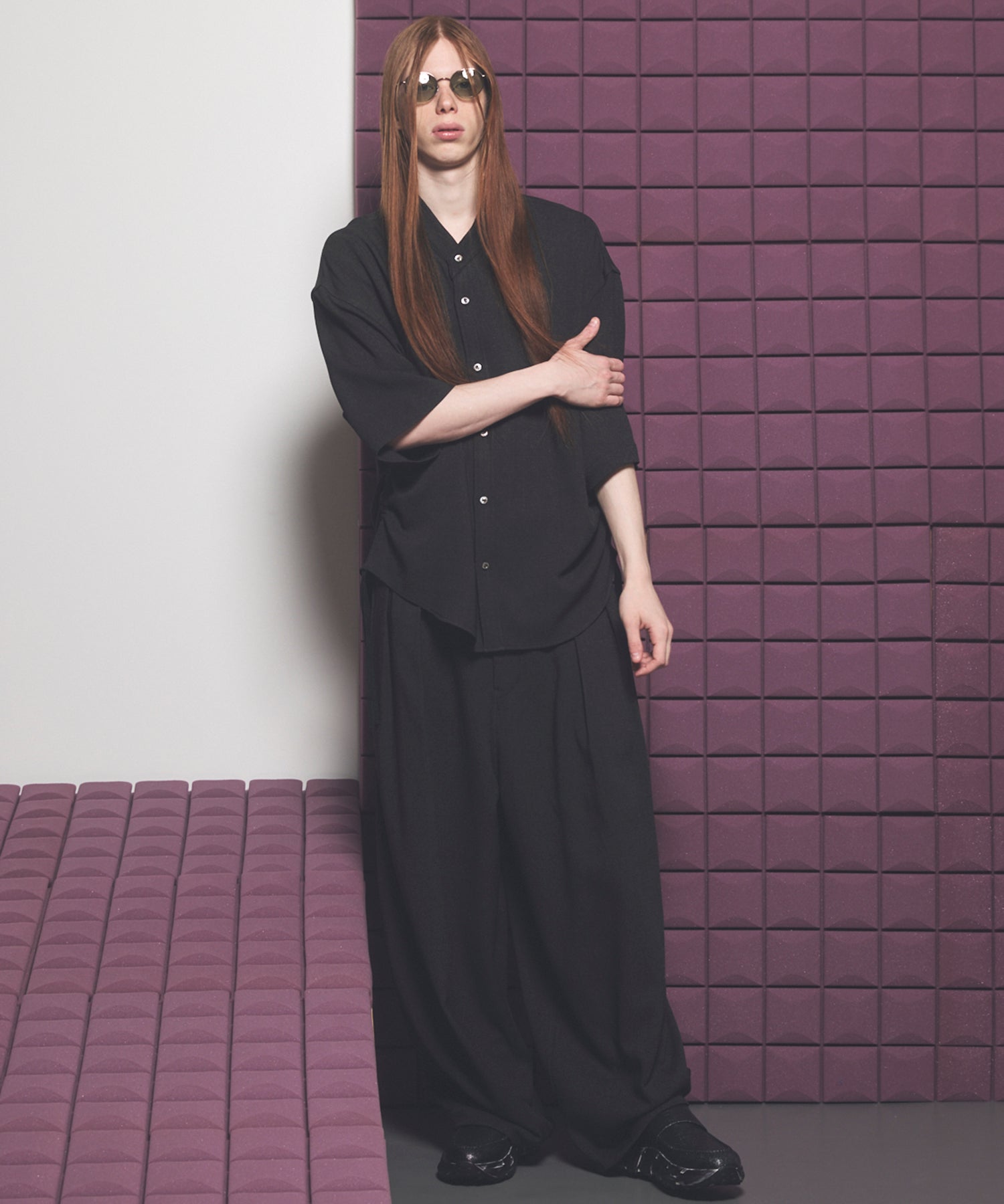 Dryamundsen KIMONO V-collar Prime-Over Side Gathers Short Sleeve Shirt