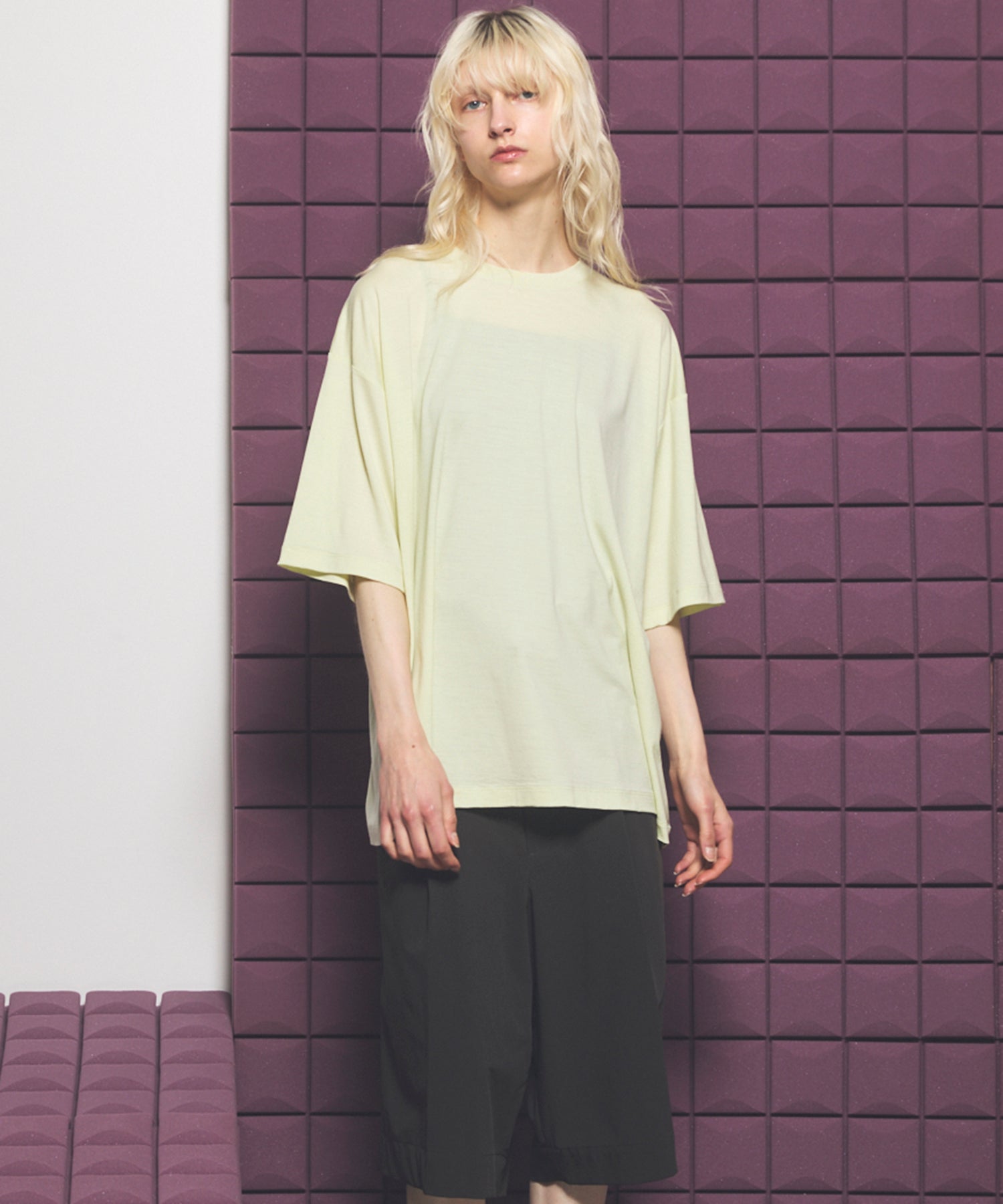 Wool Yarn Prime-Over Short Sleeve Crew Neck T-Shirt