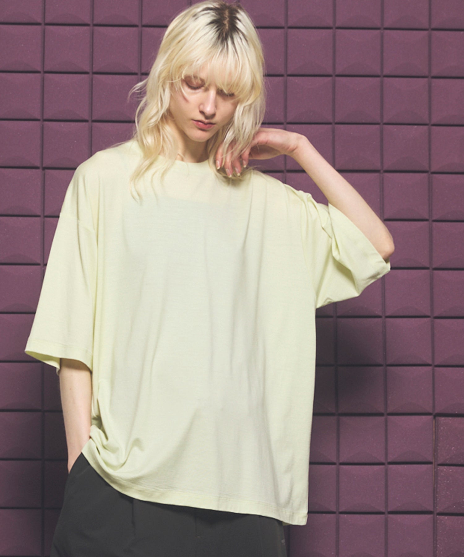 Wool Yarn Prime-Over Short Sleeve Crew Neck T-Shirt