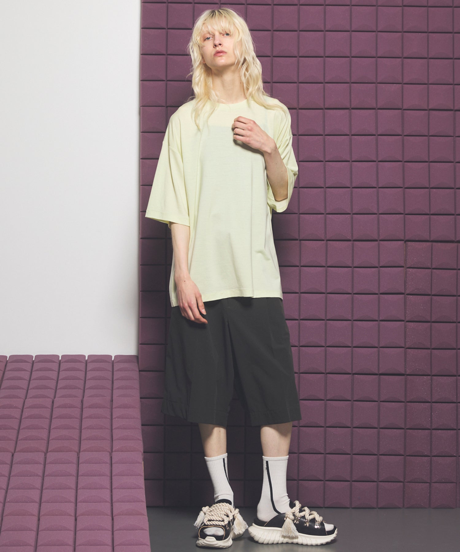 Wool Yarn Prime-Over Short Sleeve Crew Neck T-Shirt