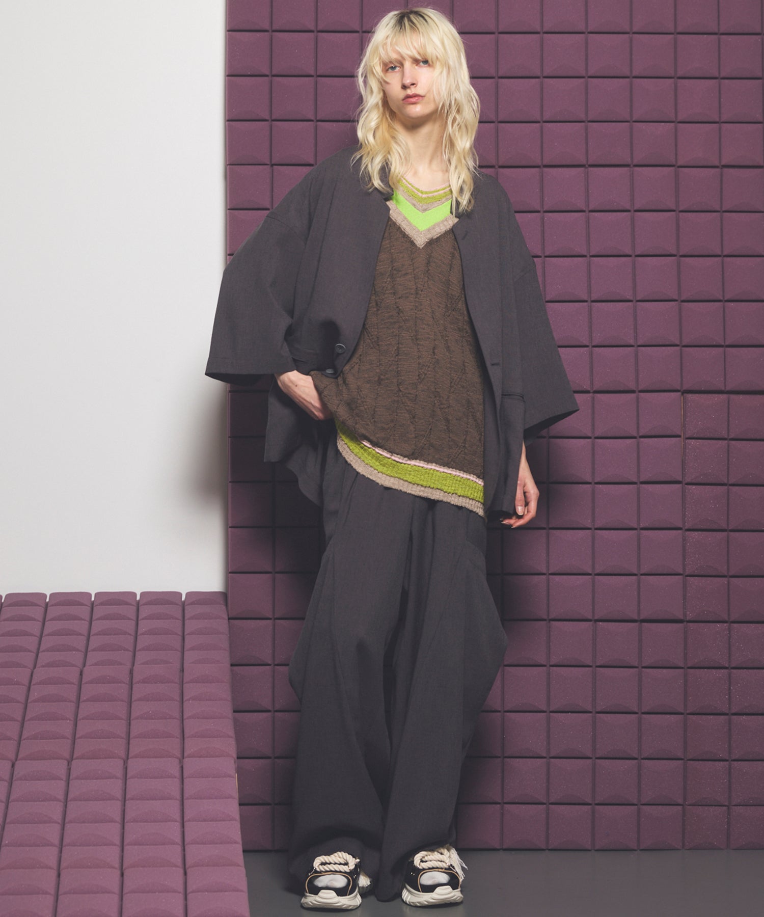 Linen Mix Slab Side Big Pocket Prime-Wide Pants