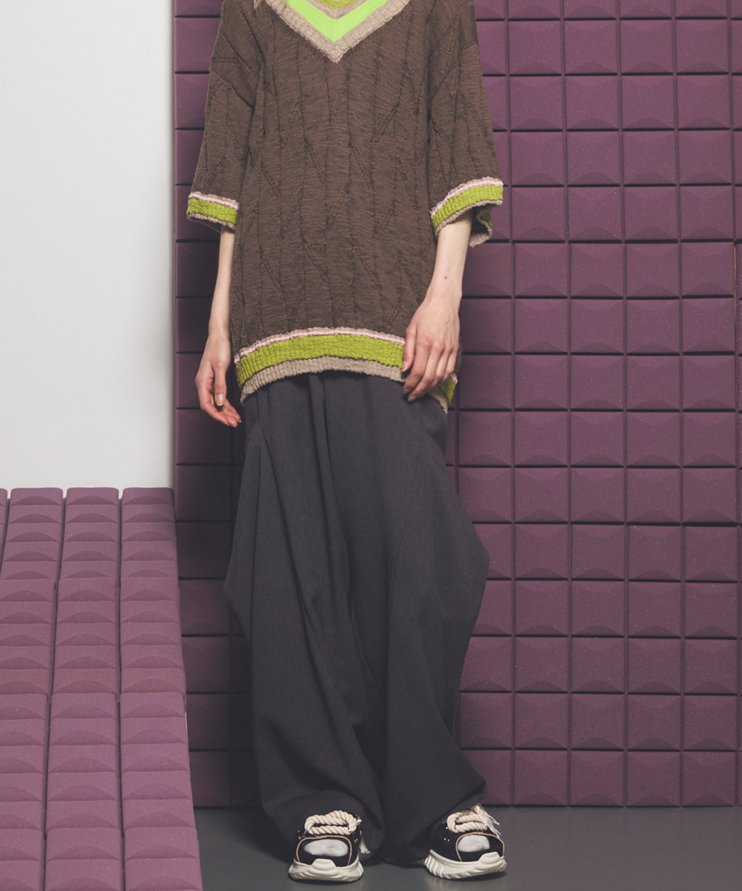 Linen Mix Slab Side Big Pocket Prime-Wide Pants