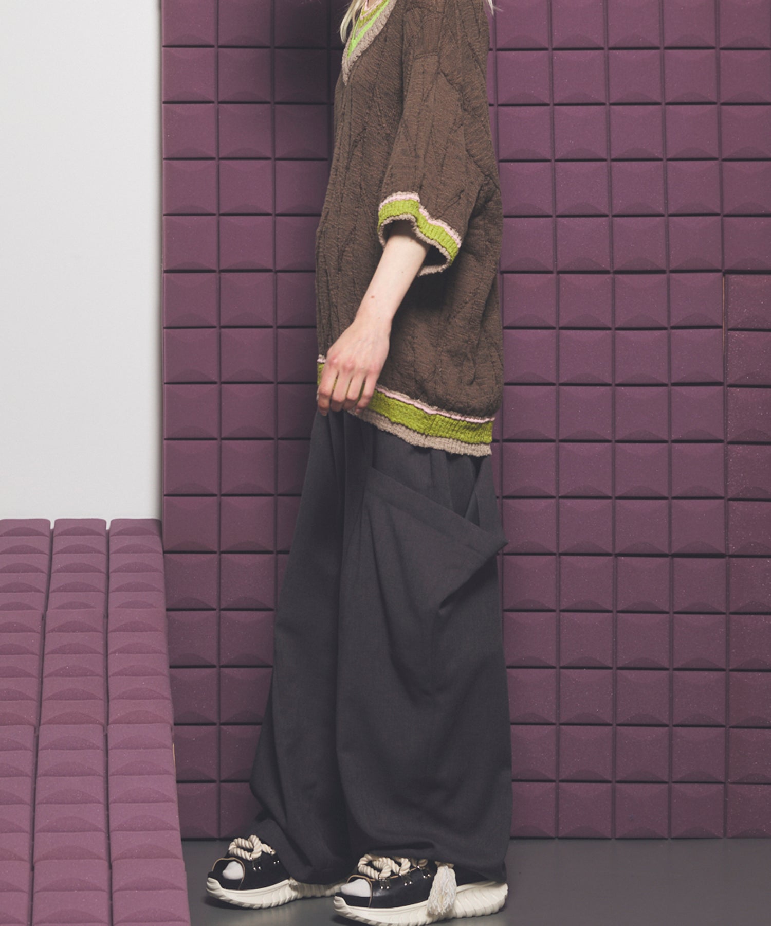 Linen Mix Slab Side Big Pocket Prime-Wide Pants