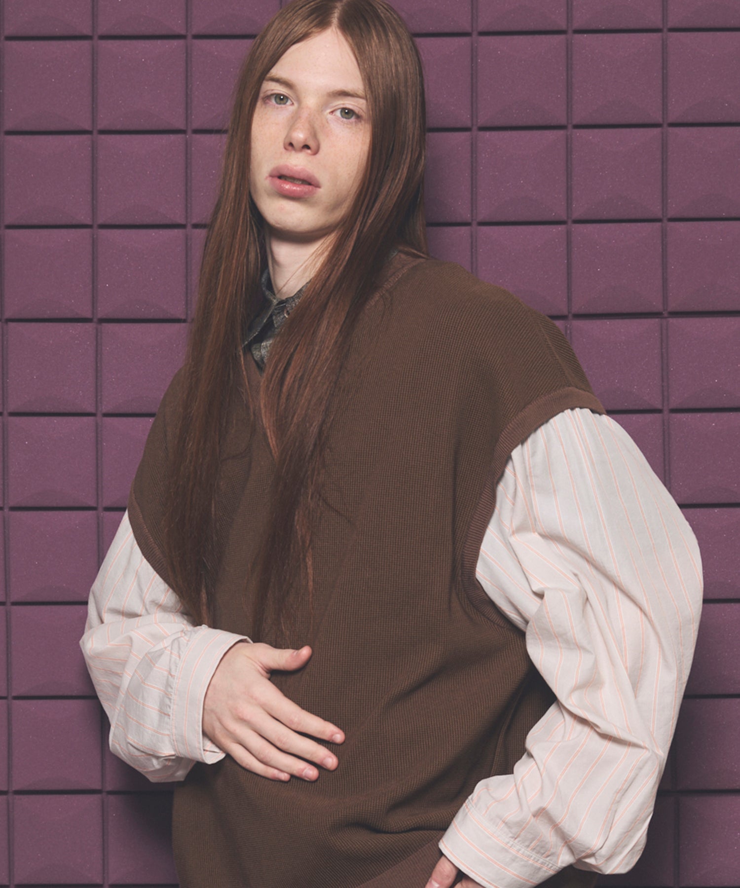 ニット+セーター PONTI V NECK DOCKING P/O KNIT Shirt Docking Prime-Over V-neck Knit Pullover