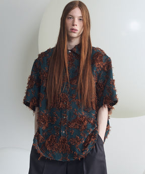 All-over Cut Jacquard Pattern Prime-Over Short Sleeve Shirt