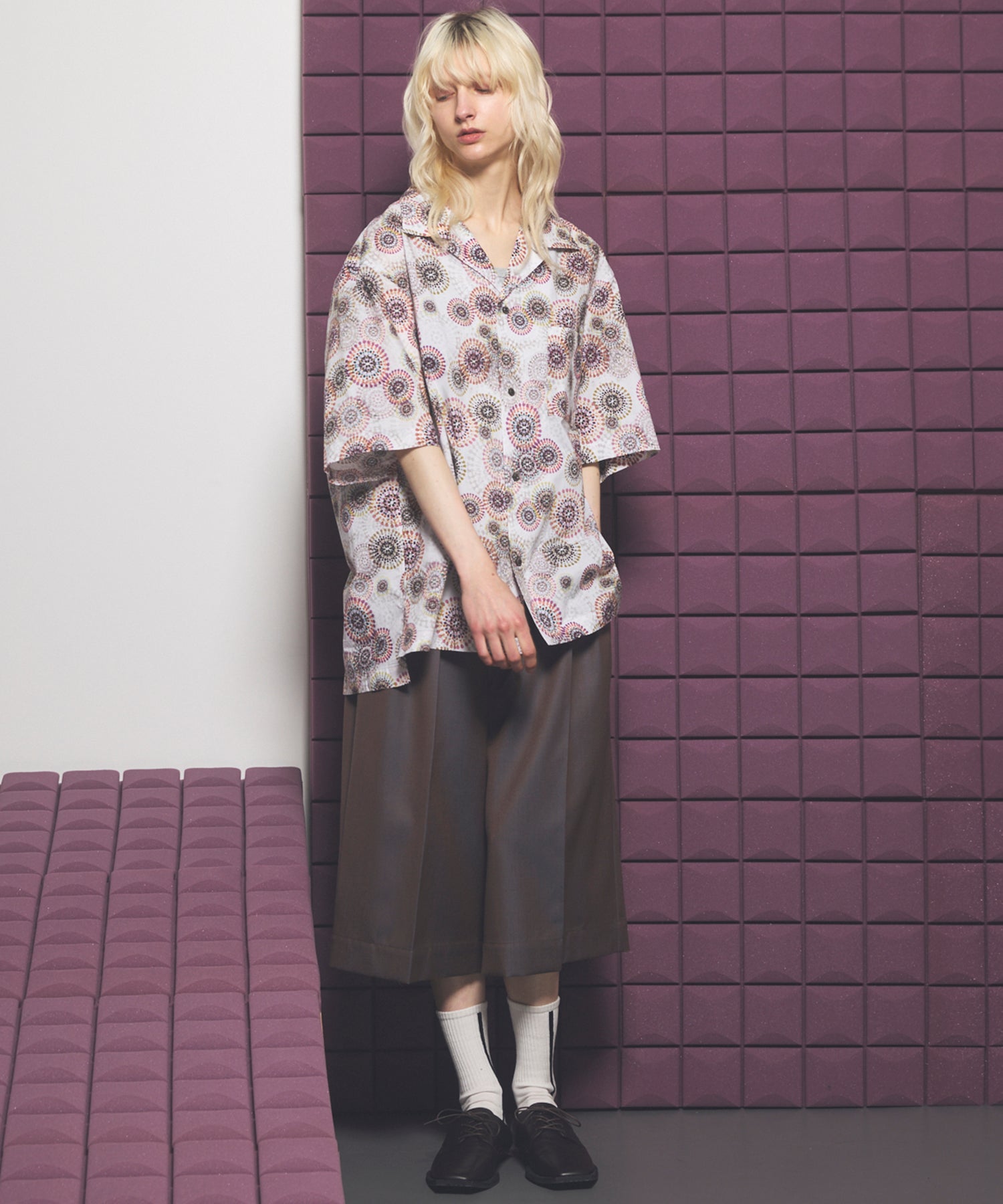 Italian Dead Stock Fabric】Prime-Over Open Collar Short Sleeve Shirt