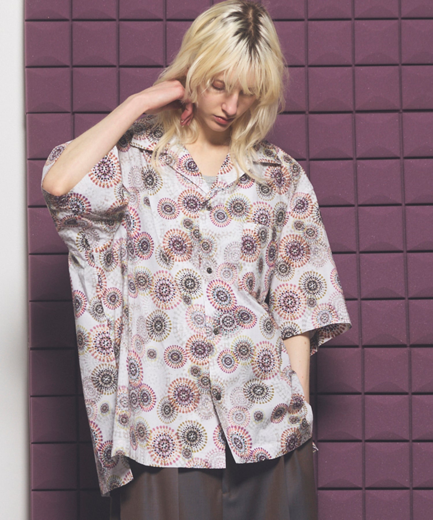 Italian Dead Stock Fabric Prime-Over Open Collar Short Sleeve Shirt