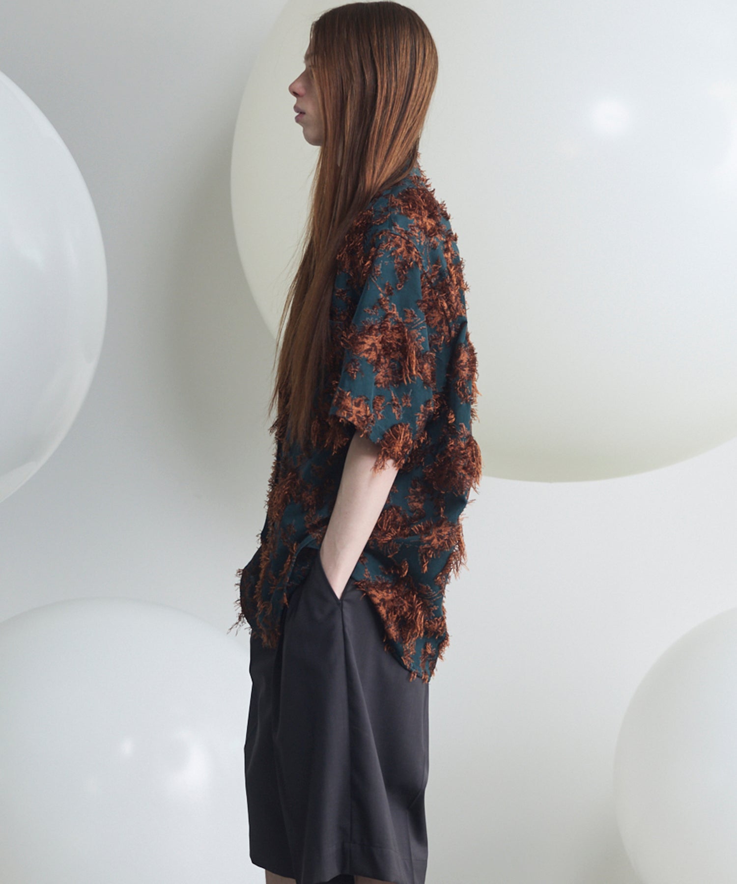 All-over Cut Jacquard Pattern Prime-Over Short Sleeve Shirt