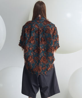All-over Cut Jacquard Pattern Prime-Over Short Sleeve Shirt