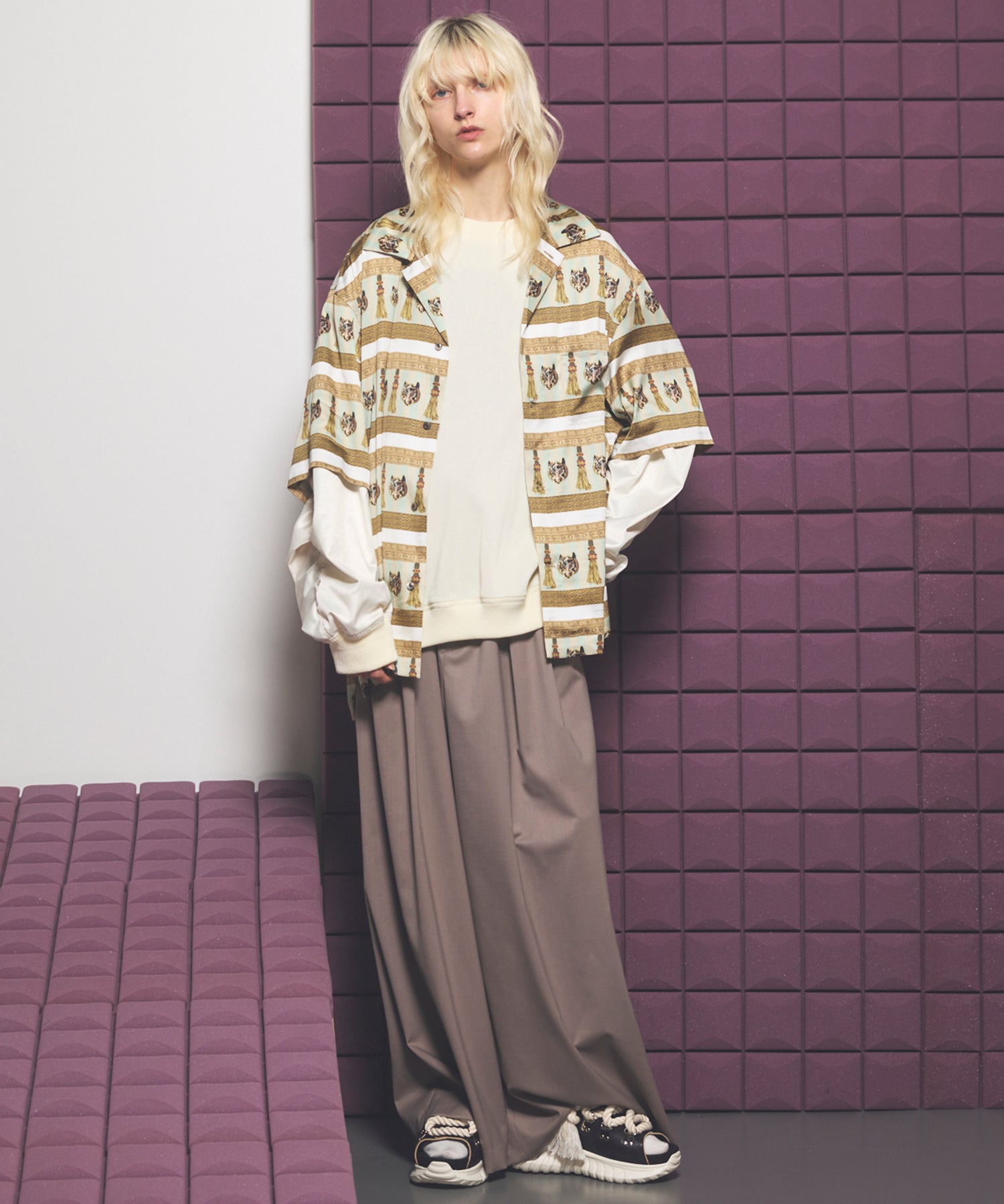 NISHIKAWA KEORI Wool Mix Gabardine Prime Wide Pants