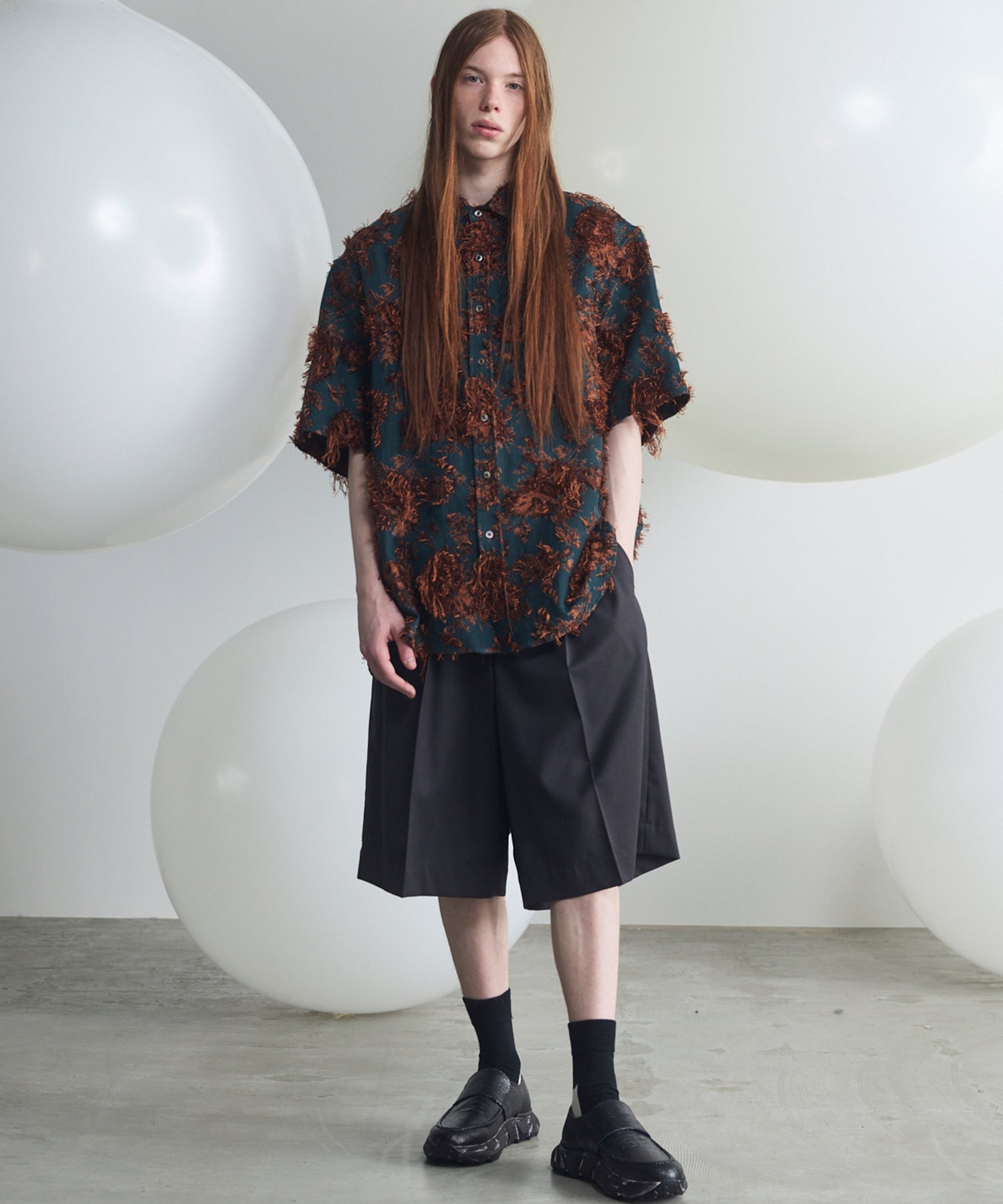 All-over Cut Jacquard Pattern Prime-Over Short Sleeve Shirt