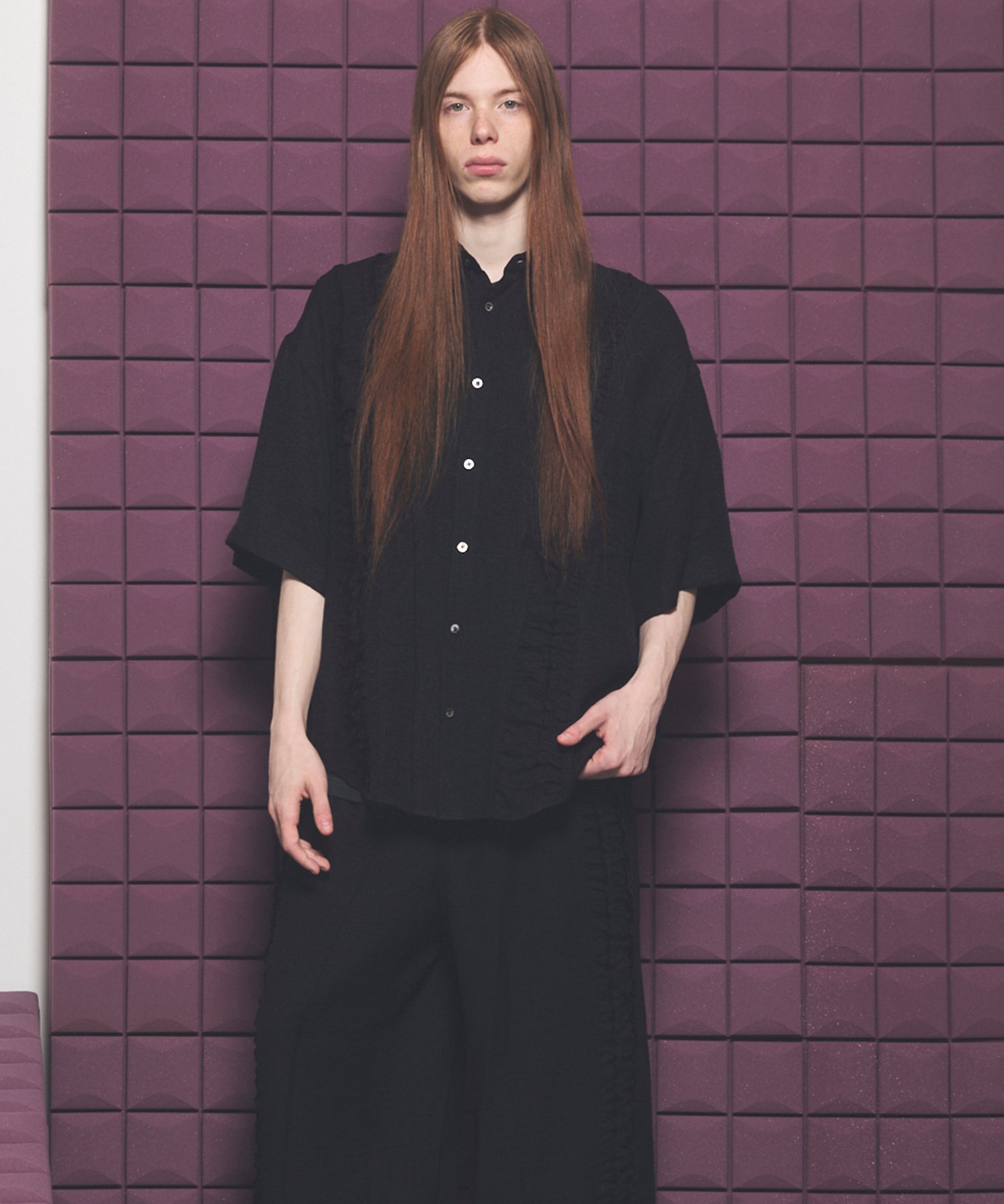 Gathered Ruffle Switching Prime-Over Short Sleeve Shirt